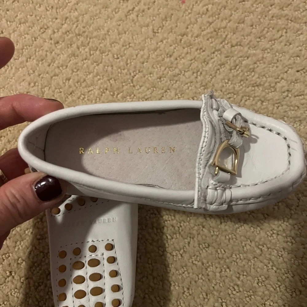Ralph Lauren Toddler Girls Laine Driver Slip-on White Napa Leather Shoe Size 6